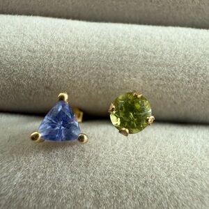 Green Peridot & Tanzanite Stud Earrings - Women Jewelry